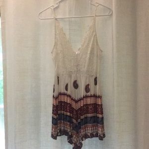 Jean jail paisley and lace romper
